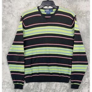 VTG Polo Ralph Lauren Men's Pullover Sweater Sz L Multicolor Striped‎ Cotton